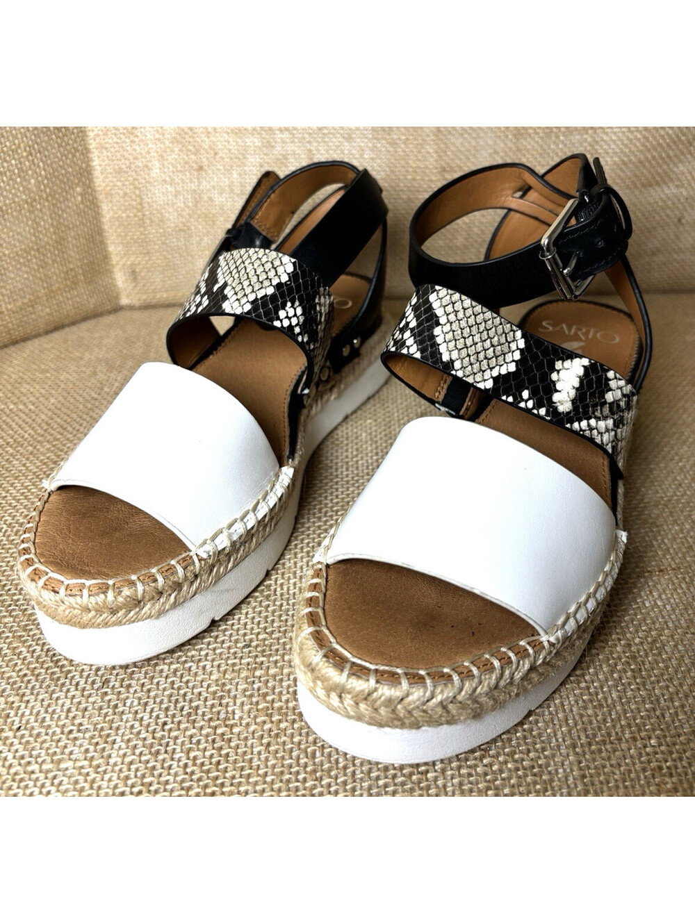 Franco Sarto Calvin Sandals in Snake Print Leather 6.5 M Platform Espadrille